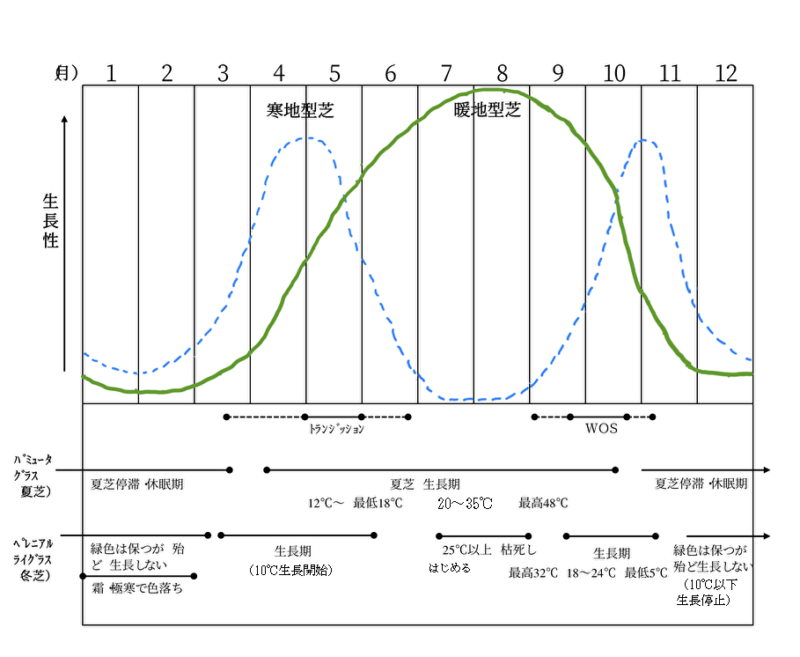 一般的なWOSの芝種別生長曲線